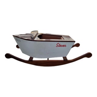 Vintage Folk Art Speedboat Mahogany Runabout Boat Rocking Horse Chris Craft Style For Sale