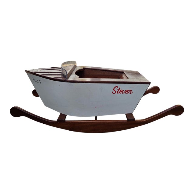 Vintage Folk Art Speedboat Mahogany Runabout Boat Rocking Horse Chris Craft Style For Sale