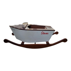 Vintage Folk Art Speedboat Mahogany Runabout Boat Rocking Horse Chris Craft Style