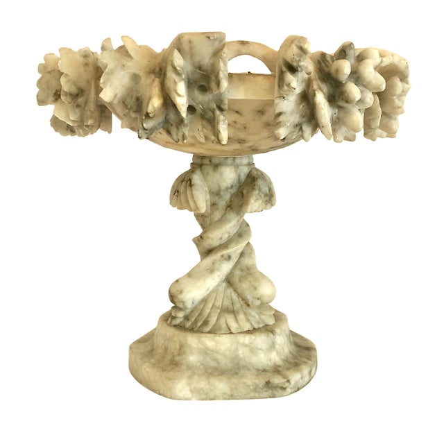 Grand Tour Antique Italian Carved Alabaster Centerpiece With Grape Clusters and Dolphins For Sale - Image 3 of 14
