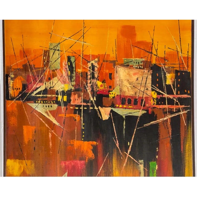 Large Scale MidCentury Modern Signed Abstract Seascape Oil on Canvas