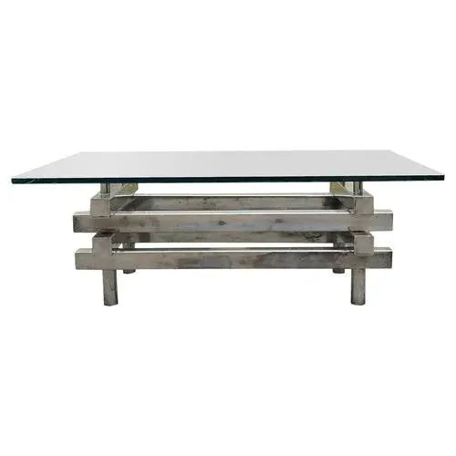 Chromed Metal and Glass Coffee Table, 1970s For Sale - Image 8 of 8