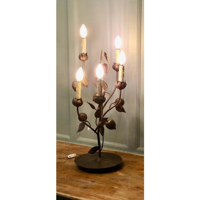 Large Italian Toleware Table Lamp This is a large piece it represents a Lemon Tree and it is set on a heavy iron base, it...