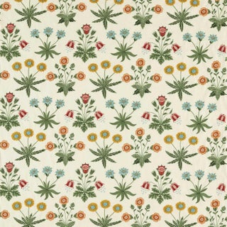 Morris & Co Daisy Embroidery Fabric in Cream/Multi For Sale