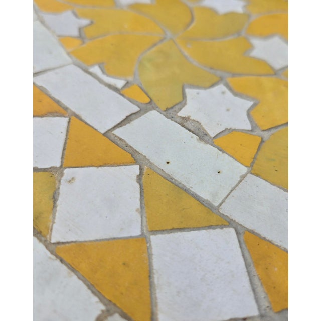 32" Handcrafted Yellow and White Rafraf Moroccan Mosaic Table For Sale - Image 4 of 7