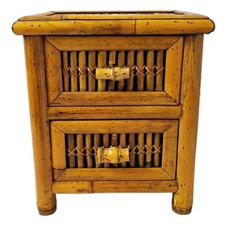 Small Chest of Drawers Bamboo Coffee Bar Station Mini Pod Storage Late Mid Century Tiki Coastal Old Florida Kitchen Wooden Grandmillenial Decor For Sale