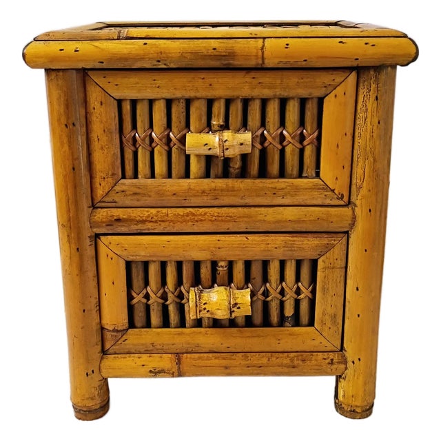 Small Chest of Drawers Bamboo Coffee Bar Station Mini Pod Storage Late Mid Century Tiki Coastal Old Florida Kitchen Wooden Grandmillenial Decor For Sale