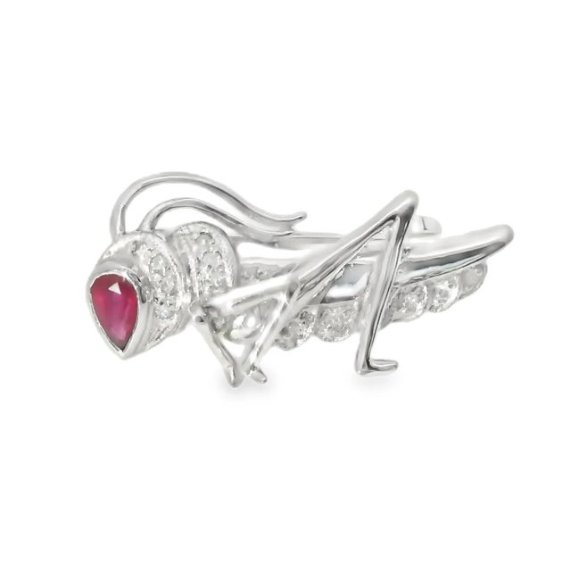 Estate 14K White Gold Ruby Diamond Grasshopper Brooch. This exquisite brooch showcases the beauty of nature with a...
