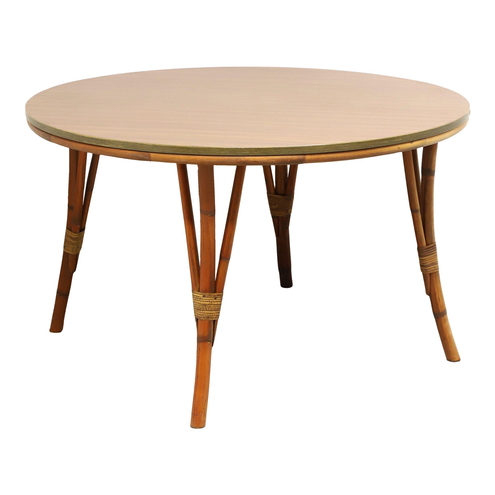 BamTan 1960's Rattan Round Dining Table Chairish
