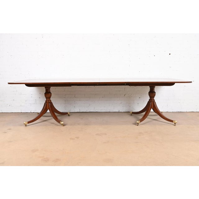Kittinger Kittinger Georgian Banded Mahogany Double Pedestal Extension Dining Table, Newly Refinished For Sale - Image 4 of 12