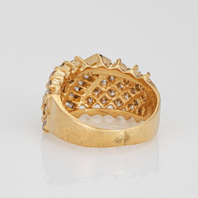 1980s 80s Vintage 1.50ct Diamond Cigar Band 14k Yellow Gold Sz 5 Ring Mixed Cuts For Sale - Image 5 of 7