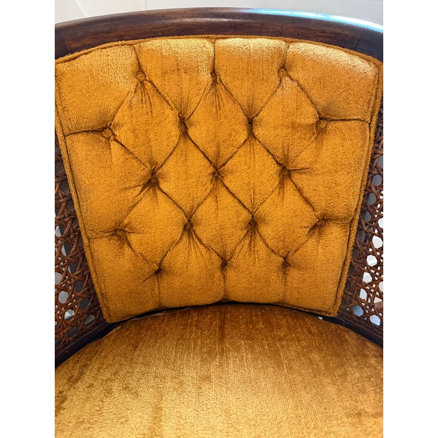 1970s Pair of 1970s Golden Ochre Cane-Back Armchairs With Tufted Upholstery For Sale - Image 5 of 9