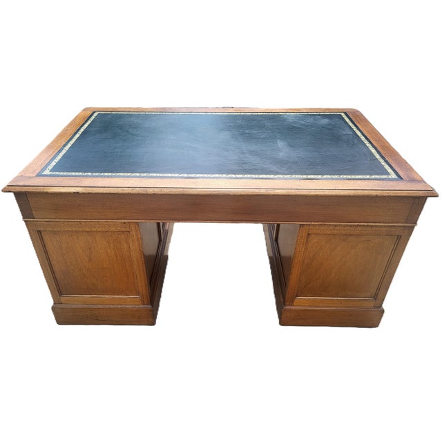 Vintage American Regency Style Tooled Leather Top Writing Executive Desk For Sale In New York - Image 6 of 15