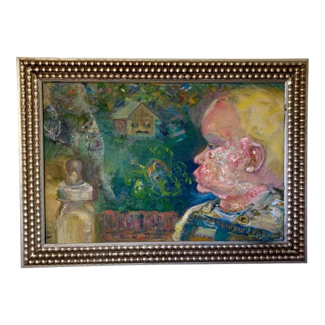 "Memories of the Past", Figurative Oil Painting, Animal Art, Baby For Sale