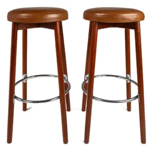 Set of Two (2) Danish Modern Barstools in Solid Teak & Leather by Hugo Frandsen for Spøttrup Mobler, Denmark, C. 1960's