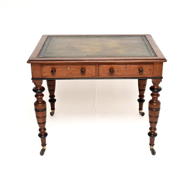 Antique Victorian Leather Top Writing Table, 1880s For Sale - Image 11 of 11