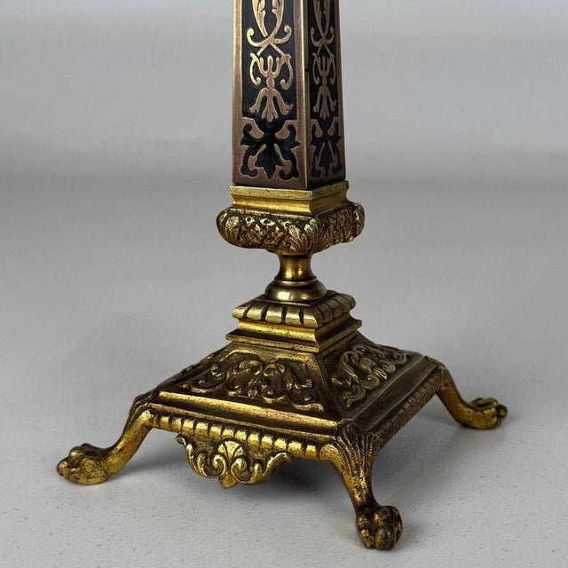 19th Century Antique French Brass and Ebony 2-Light Candelabras, Set of 2 For Sale - Image 6 of 10