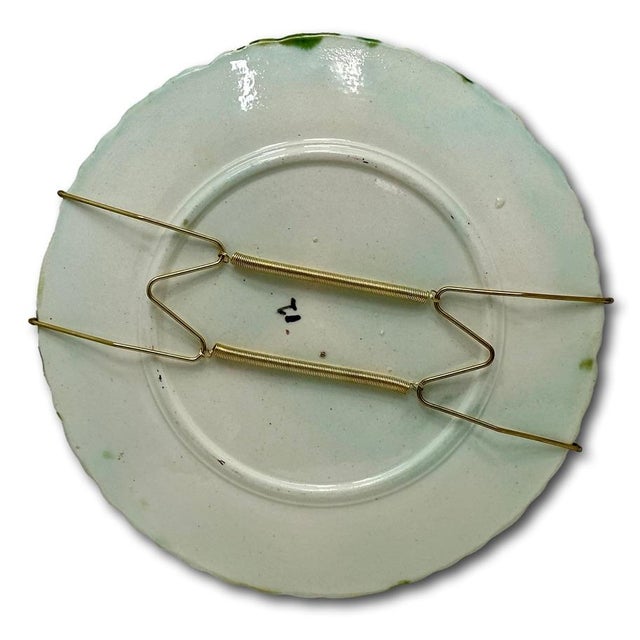Beautiful Antique Victorian Majolica Dish With Bracket for Wall Plate Hanging Display Circa 1880s - Nice Colors For Sale - Image 12 of 17