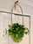 Vintage Unique Woven Rattan Hanging Basket. It features a woven round base and a uniquely high, arched handle with a small...
