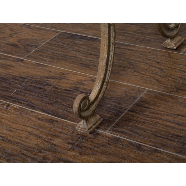 French French 1900s Steel and Wood Console Table with Curving X-Form Legs and Stretcher For Sale - Image 3 of 12