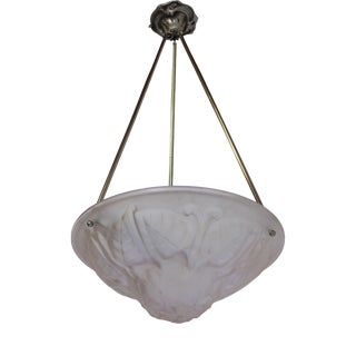 Antique Art Deco Art Nouveau Floral Pendant Chandelier in Soft Pink by Degue, 1930 For Sale