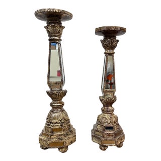 Neoclassical Revival Mirrored Column Candleholders, Pair For Sale