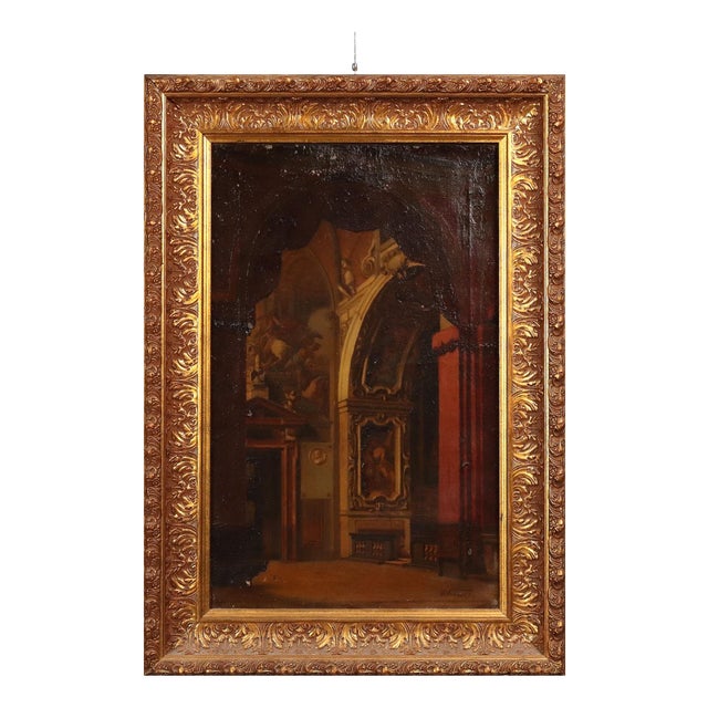 Interior of a Church, Oil on Canvas For Sale