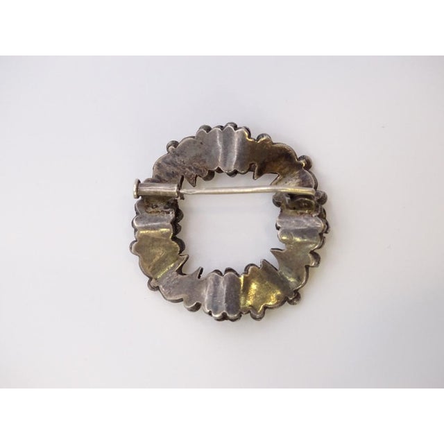 Art Nouveau Aged Metal and Turquoise Garland Brooch, France, 1920s For Sale - Image 17 of 18