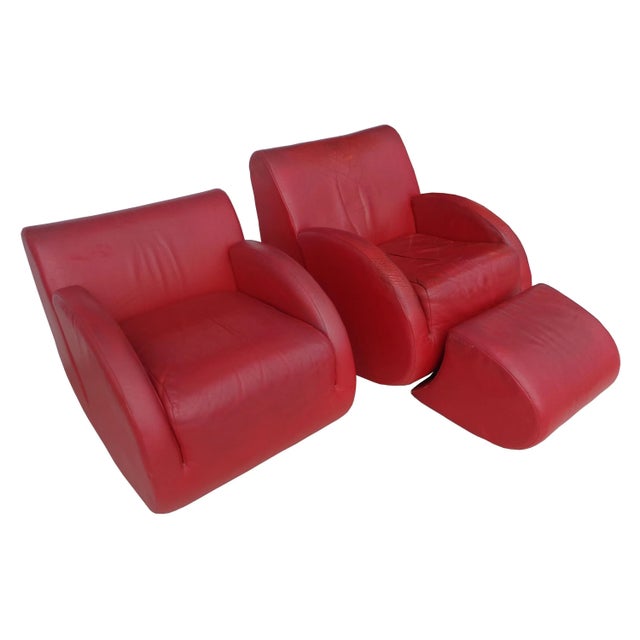 Vladimir Kagan "Rock Star" His and Her Lounge Chairs & Ottoman - 3 Pieces For Sale - Image 12 of 12
