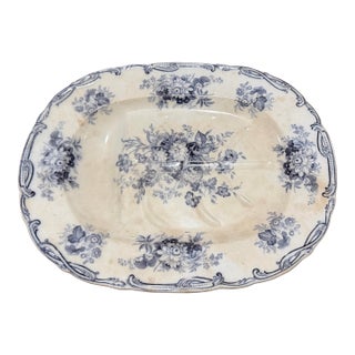 Antique Blue Transfer Ironstone "Sydney" Pattern Tree in the Well Meat Platter, Circa 1850 For Sale
