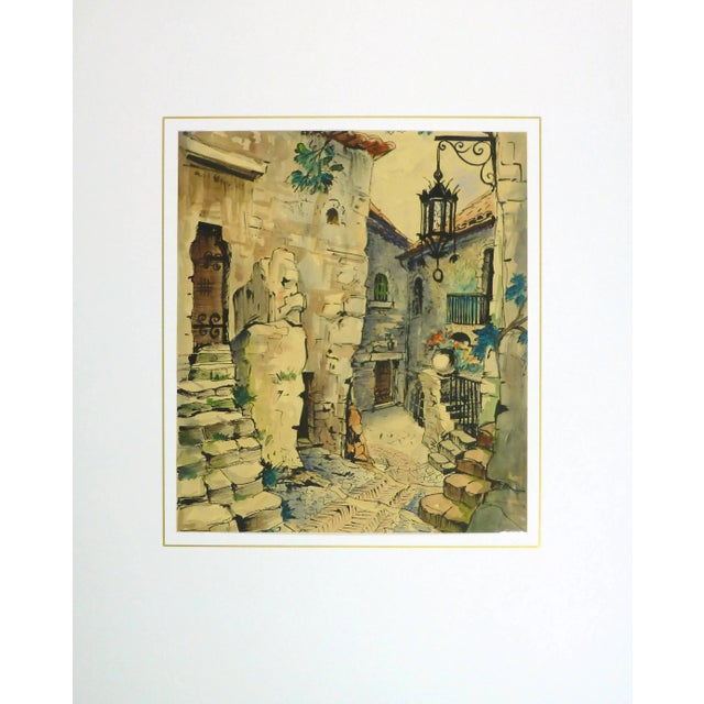 Augustin Faure, Vintage French Watercolor - Village De Provence For Sale - Image 4 of 5