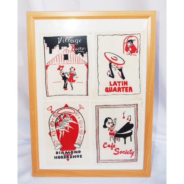 Art Deco 1930/1940s Linen Night Club Bar Napkins Framed - Set of 4 For Sale - Image 3 of 6