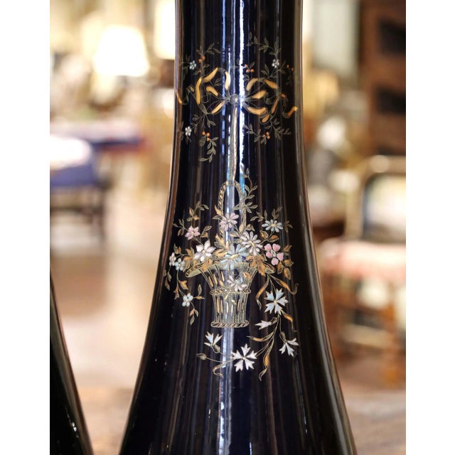 Blue Pair 19th Century French Neoclassical Painted and Gilt Porcelain Trumpet Vases For Sale - Image 8 of 13