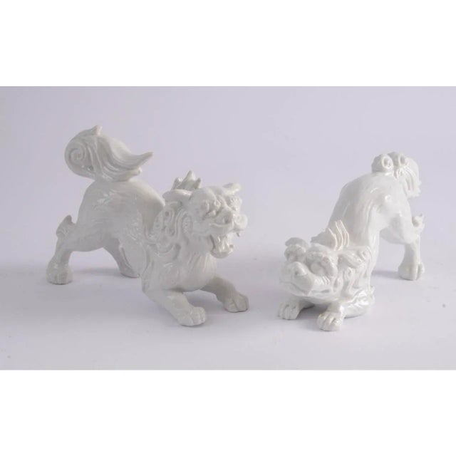 Mid 20th Century Mid 20th Century Pair of White Porcelain Foo Dogs / Blanc De Chine Guardian Lions For Sale - Image 5 of 6