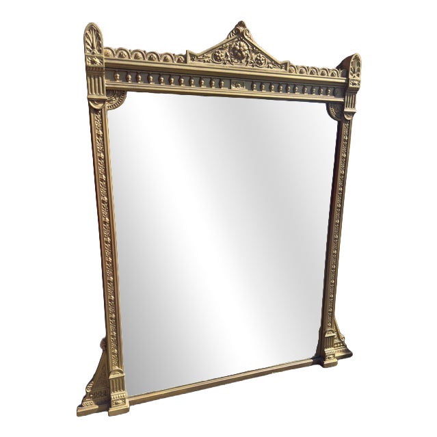 Large Antique English Carved Wood and Gesso Gilt Overmantle Mirror, 1800s For Sale