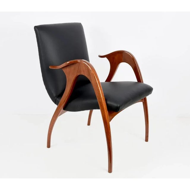 Italian Black Leather & Walnut Armchair by Malatesta & Mason, 1950s For Sale - Image 15 of 18