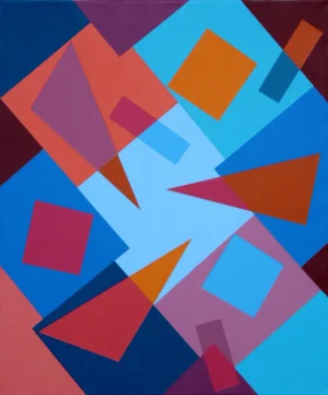 "Composition With Triangles No. 3" Contemporary Geometric Hard Edge Acrylic Painting by Sassoon Kosian