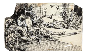Late-19th Century Catastrophe China Ink on Paper by Gabriele Galantara