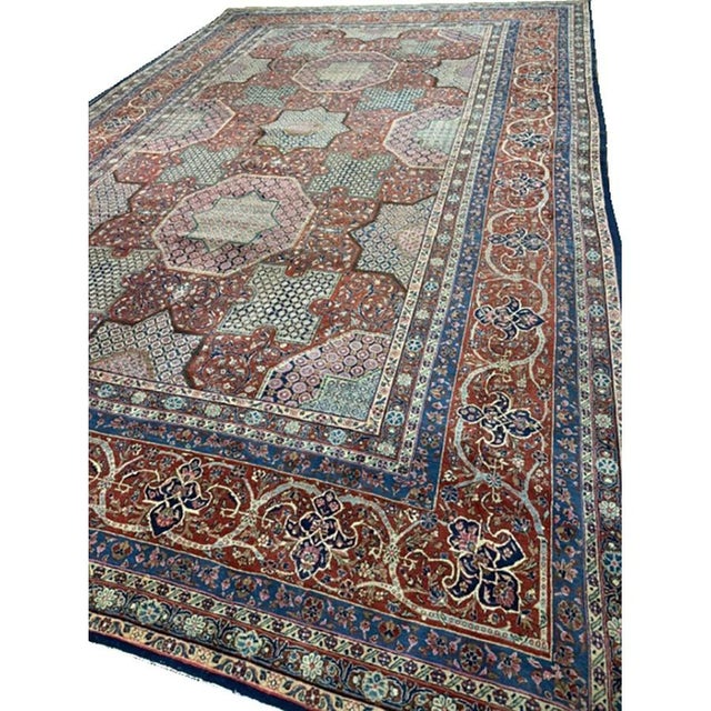 1920s Blue Navy Geometric Traditional Antique Knotted Wool Kashan Carpet Rug For Sale - Image 4 of 8