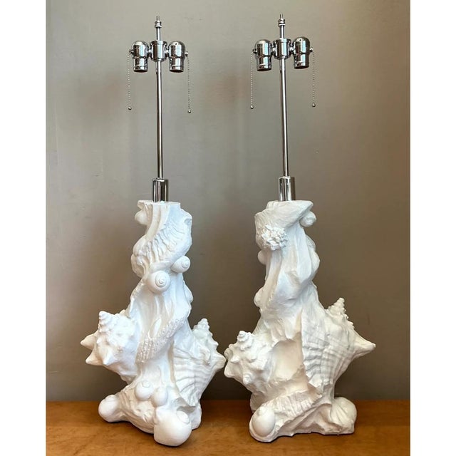 Vintage White Plaster Shell Table Lamps - Pair For Sale - Image 11 of 12