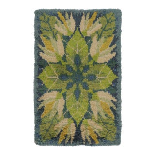 Vintage Swedish Rya Rug, Blue With Scandinavian Geometric Patterns - Rug & Kilim For Sale