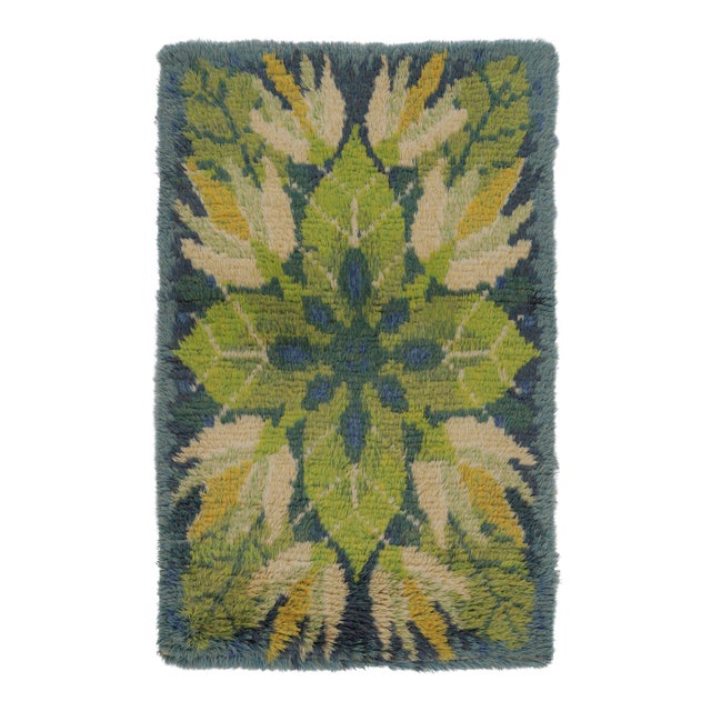 Vintage Swedish Rya Rug, Blue With Scandinavian Geometric Patterns - Rug & Kilim For Sale