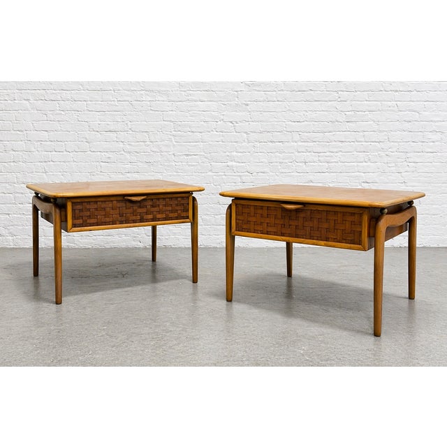 Mid-Century Modern Mid Century Modern Walnut + Oak End Tables by Lane Perception, a Pair, 1960's For Sale - Image 3 of 11