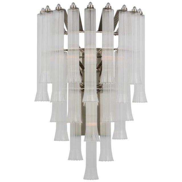 Julie Neill for Visual Comfort Signature Lorelei Large Waterfall Sconce in Polished Nickel with Clear Glass For Sale