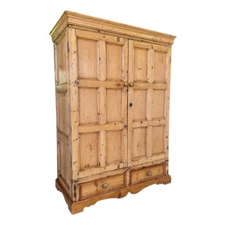 19th Century European Country Pine Two-Door Armoire With Raised Panel Doors For Sale