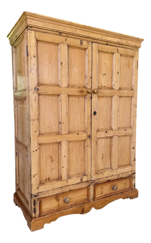 19th Century European Country Pine Two-Door Armoire With Raised Panel Doors