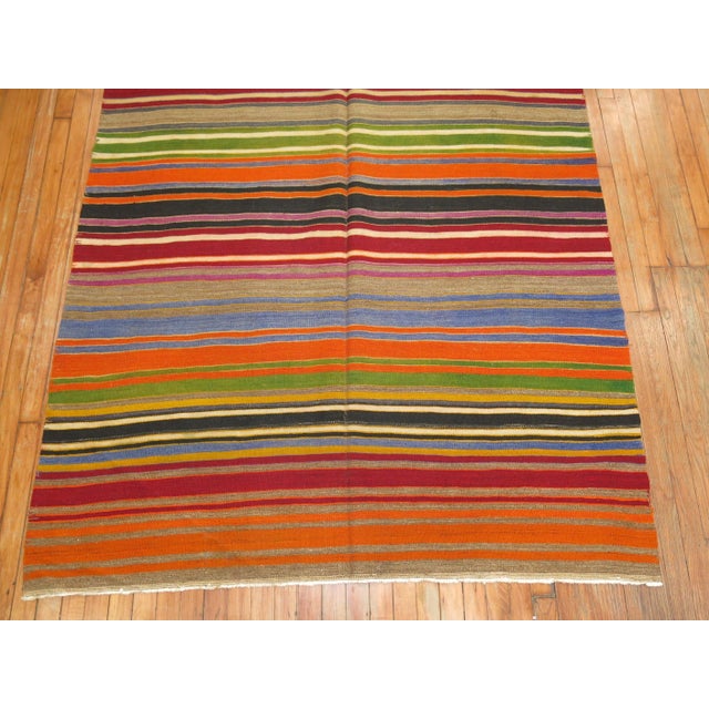 Mid-Century Modern Vintage Zabihi Collection Striped Colorful Turkish Gallery Size Kilim - 5'3" x 13'5" For Sale - Image 3 of 8