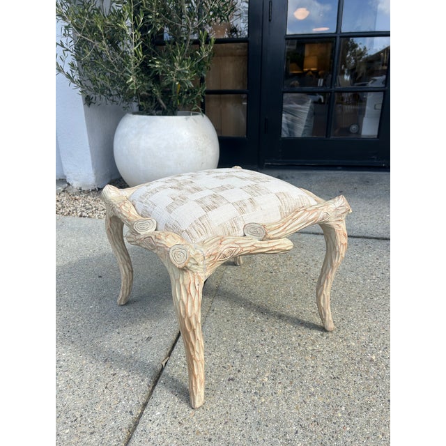 Vintage Faux Bois Wood Stool With Newly Upholstered Seat For Sale - Image 9 of 9