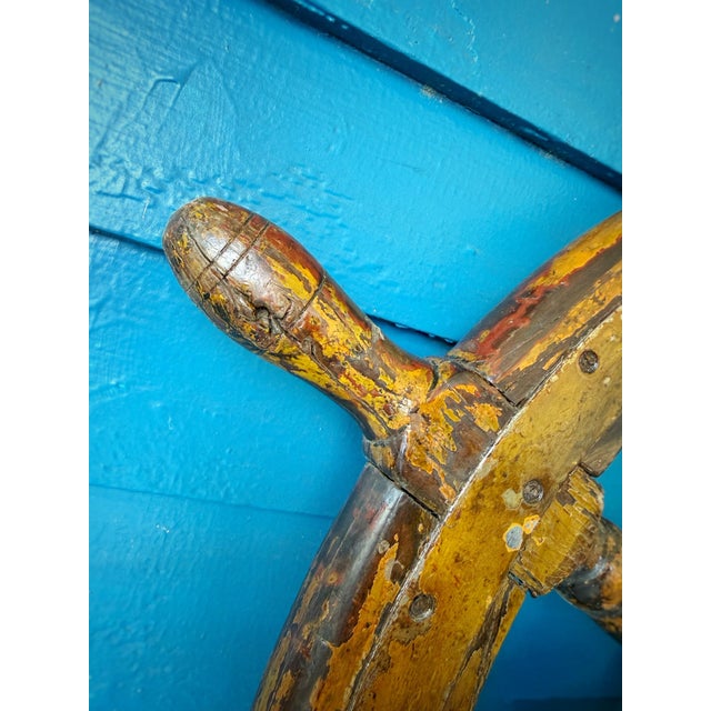Large Vintage Wooden Ship Wheel 38.5” Nautical Helm W/ Patina For Sale - Image 11 of 12