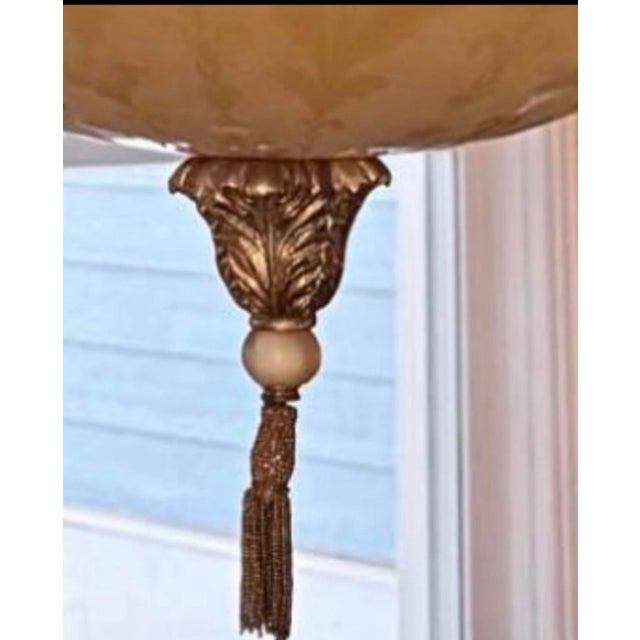 Alabaster 1990s Pasquale Miranda for Feiss, 24” Hollywood Regency Etched Authentic Alabaster Chandelier Seller Offering Free Chairish in Home Delivery For Sale - Image 8 of 12